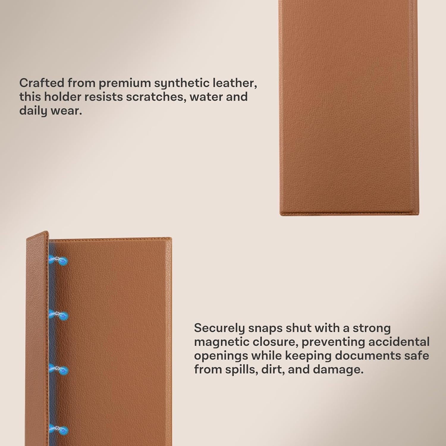 CoBak Leather Car Registration and Insurance Holder with Magnetic Compartment - Vehicle Glove Box Organizer for Driver License, Cards, Emergency Cash - Auto Truck Accessories Case, Lychee Brown - Image 2