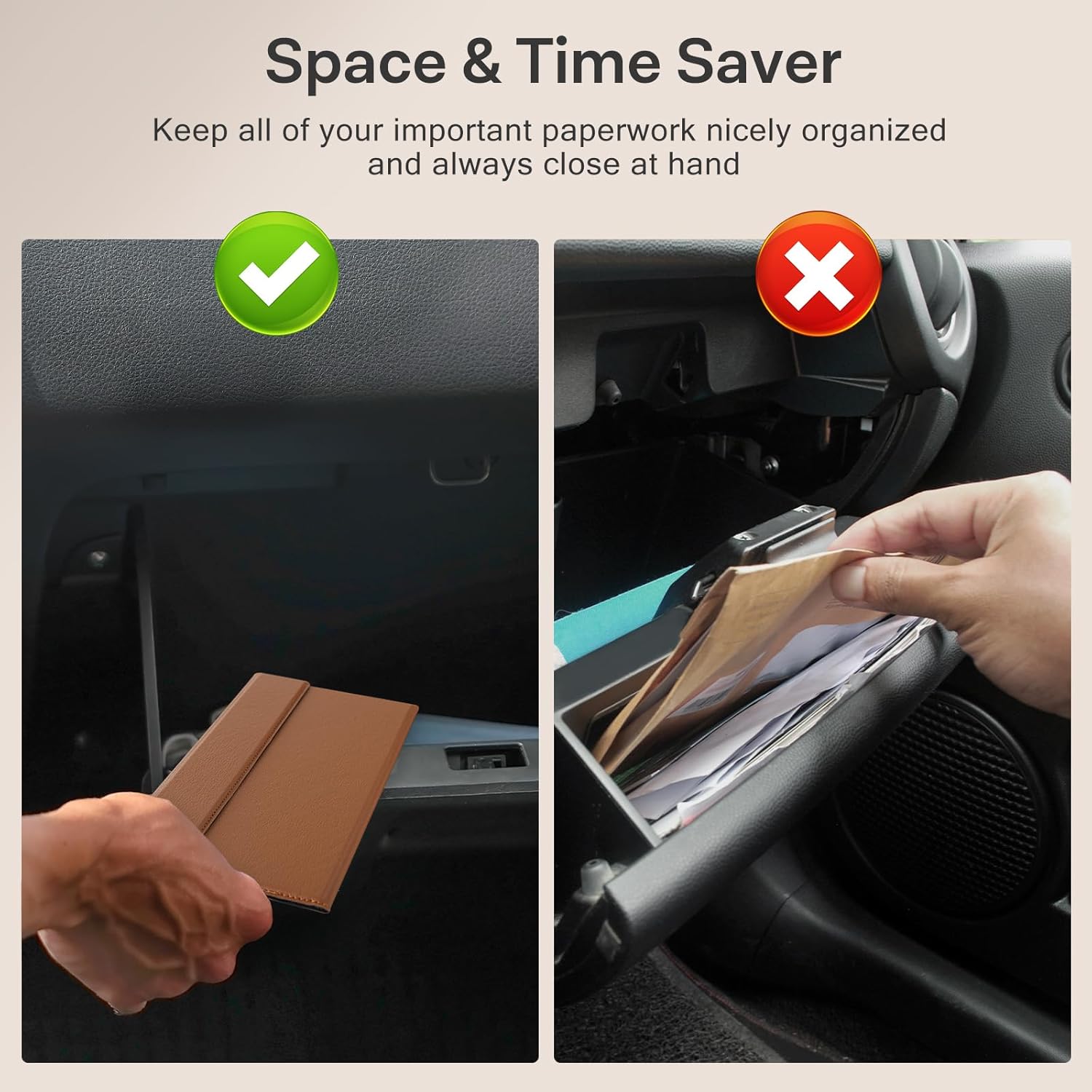 CoBak Leather Car Registration and Insurance Holder with Magnetic Compartment - Vehicle Glove Box Organizer for Driver License, Cards, Emergency Cash - Auto Truck Accessories Case, Lychee Brown - Image 6