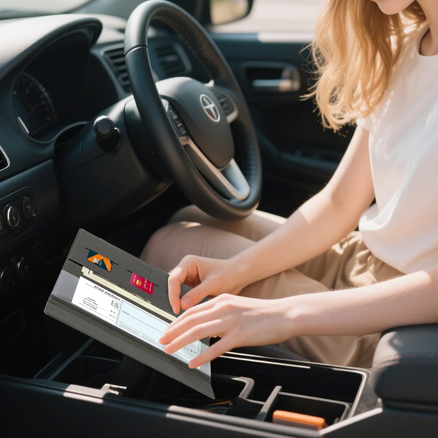 CoBak Leather Car Registration and Insurance Holder with Magnetic Compartment - Vehicle Glove Box Organizer for Driver License, Cards, Emergency Cash - Auto Truck Accessories Case, Lychee Brown - Image 7